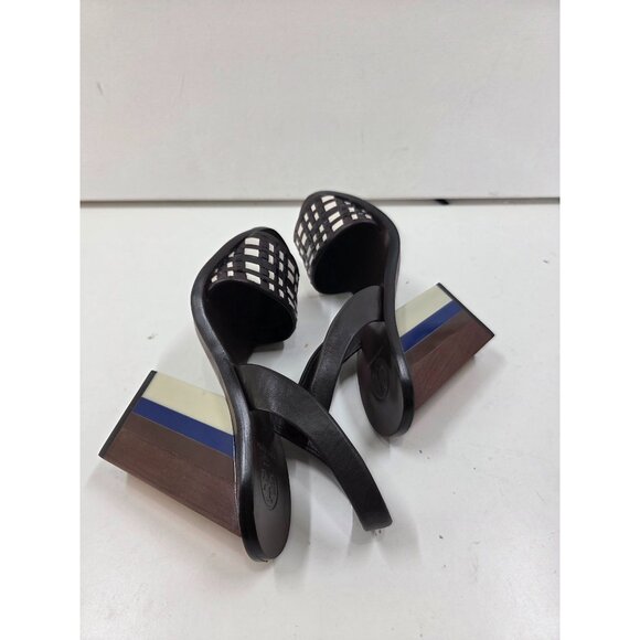 Tory Burch Emori Leather Open Toe Wooden Block Heel Slingback Size 6.5 - Picture 7 of 10